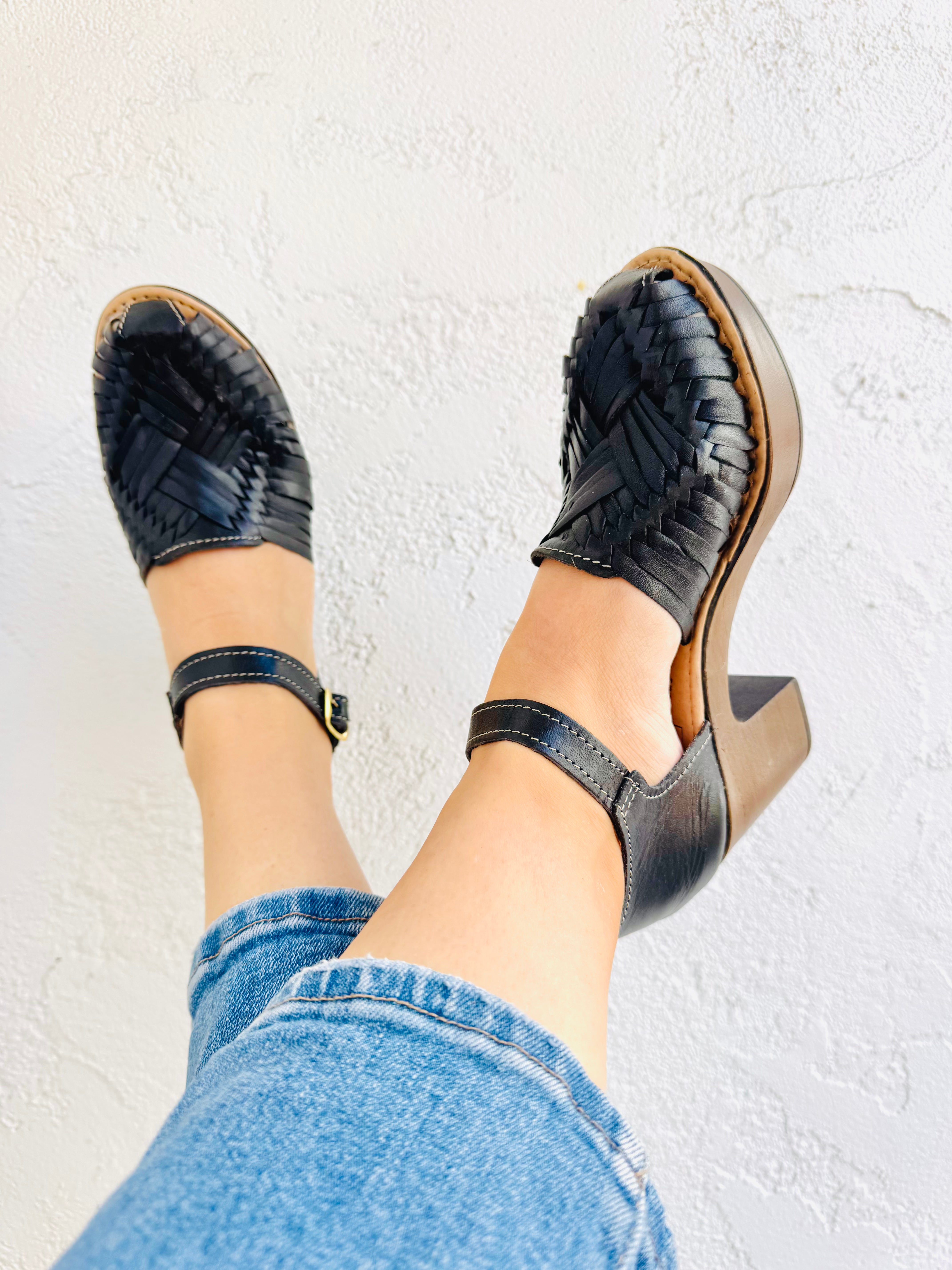 black high heel huaraches shorter heel
