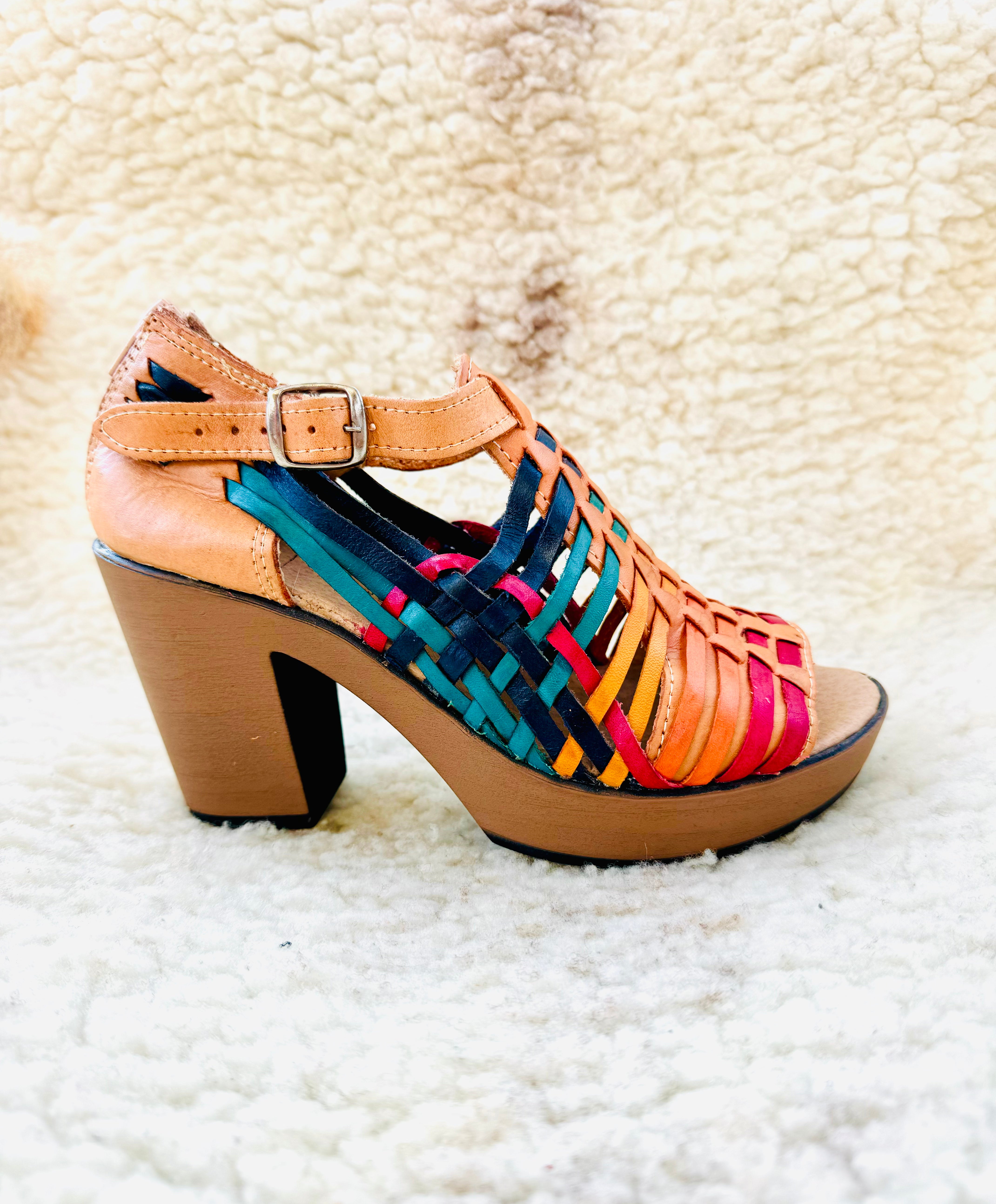 rainbow leather high heels