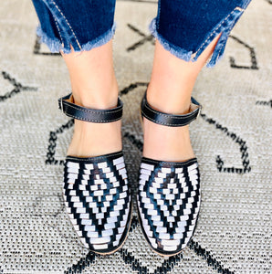 White huaraches with black strap Clearance