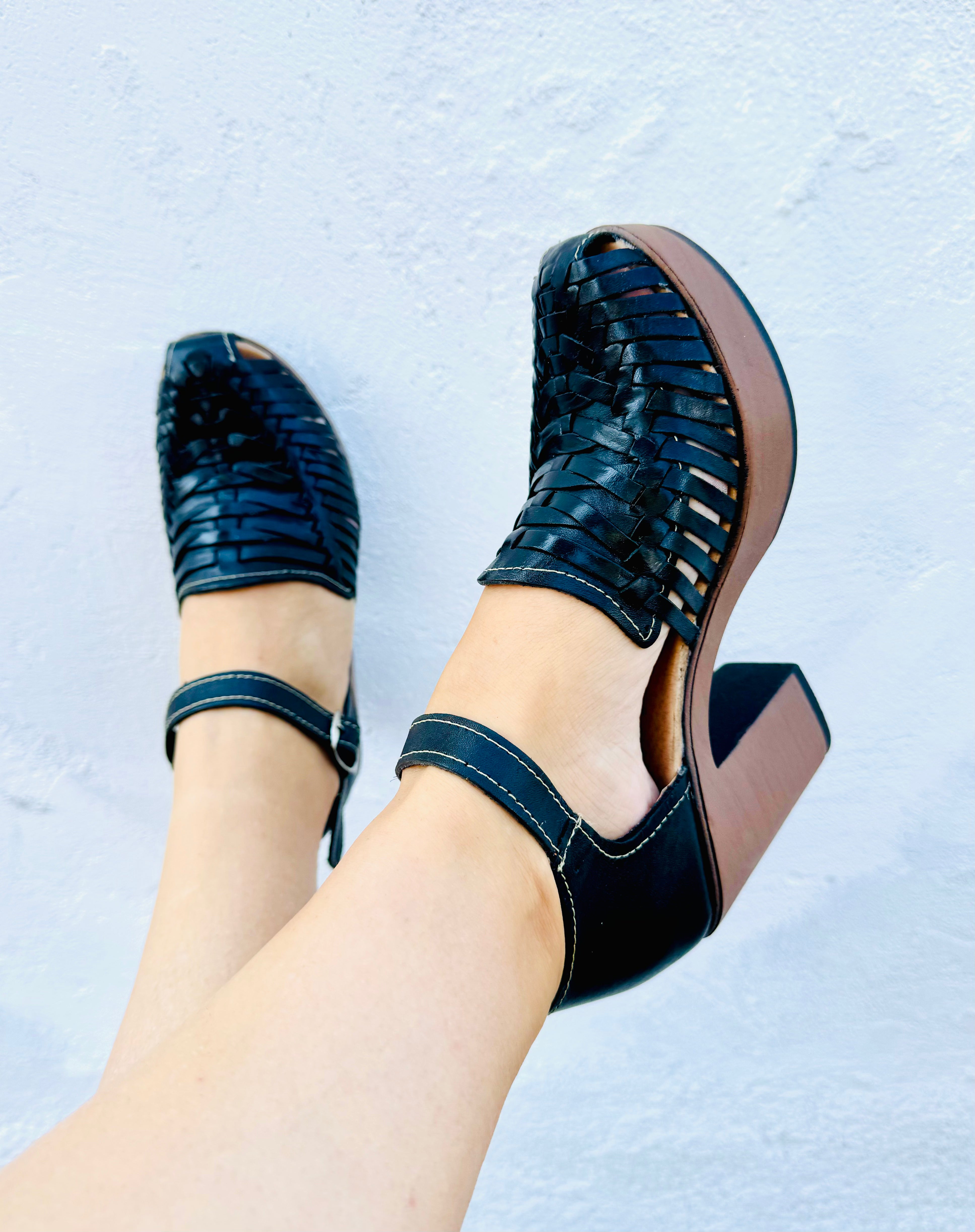 black leather high heel