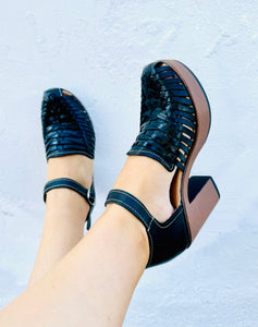 black leather high heel