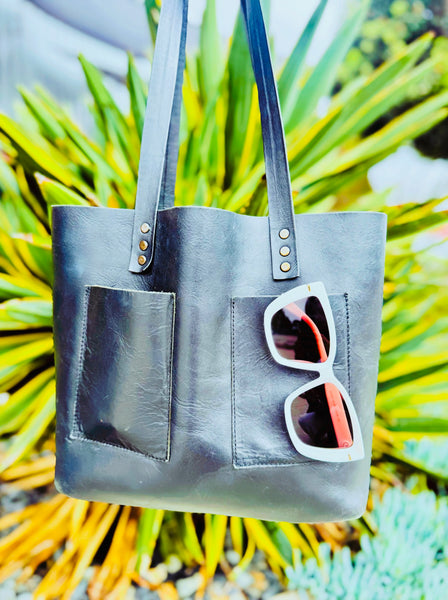 Black Leather Tote Bag BoHo Imports