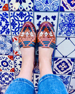 Load image into Gallery viewer, blue white and brown womens leather sandals

