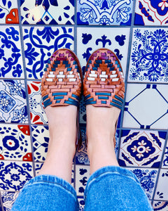 blue white and brown womens leather sandals