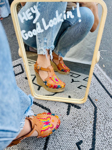butterfly leather wedge