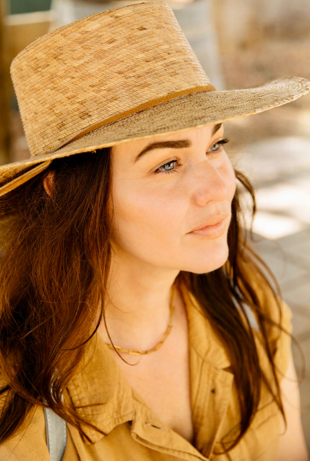 handmade hat woven with palm on woman