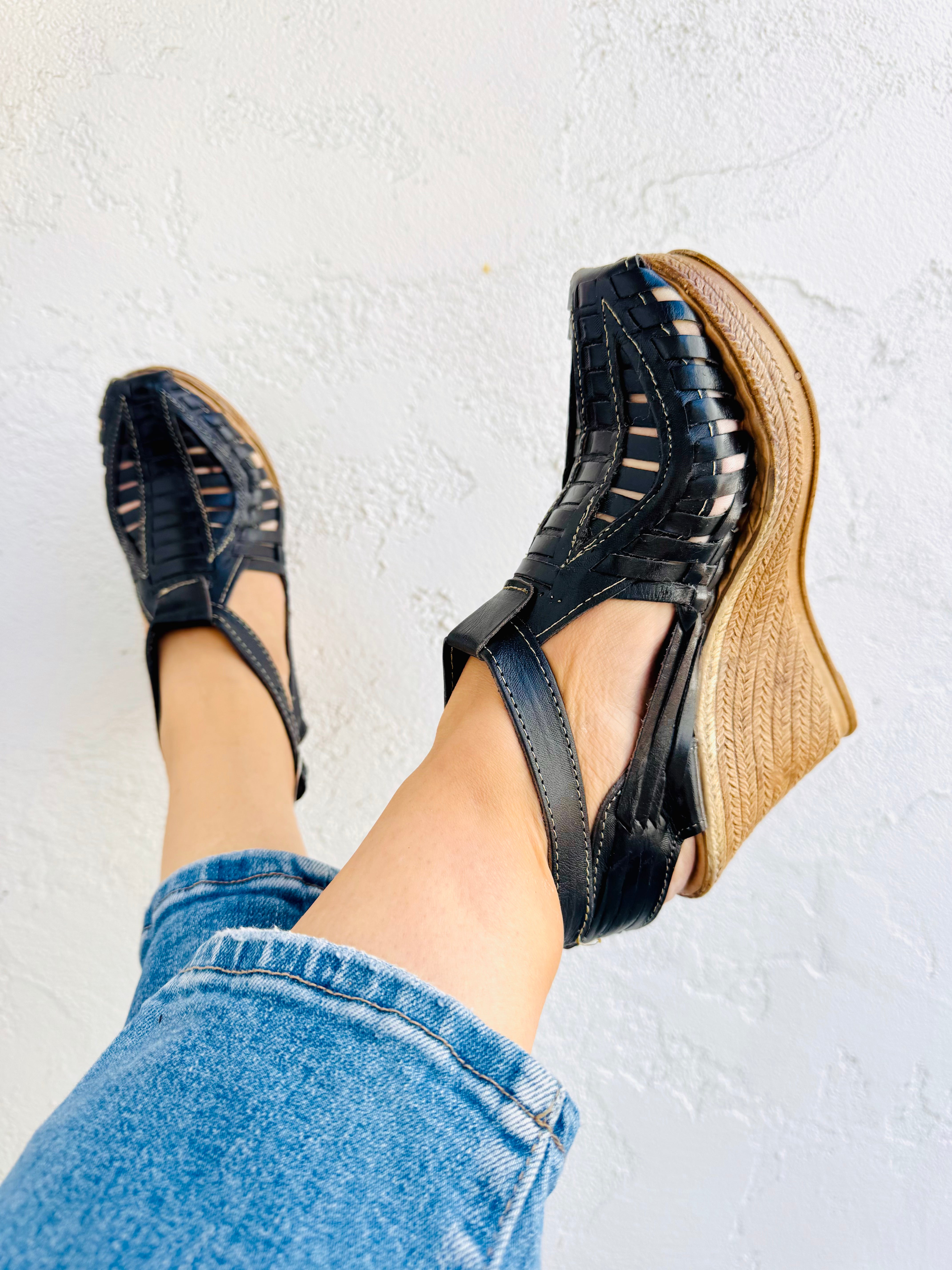 black huarache wedges