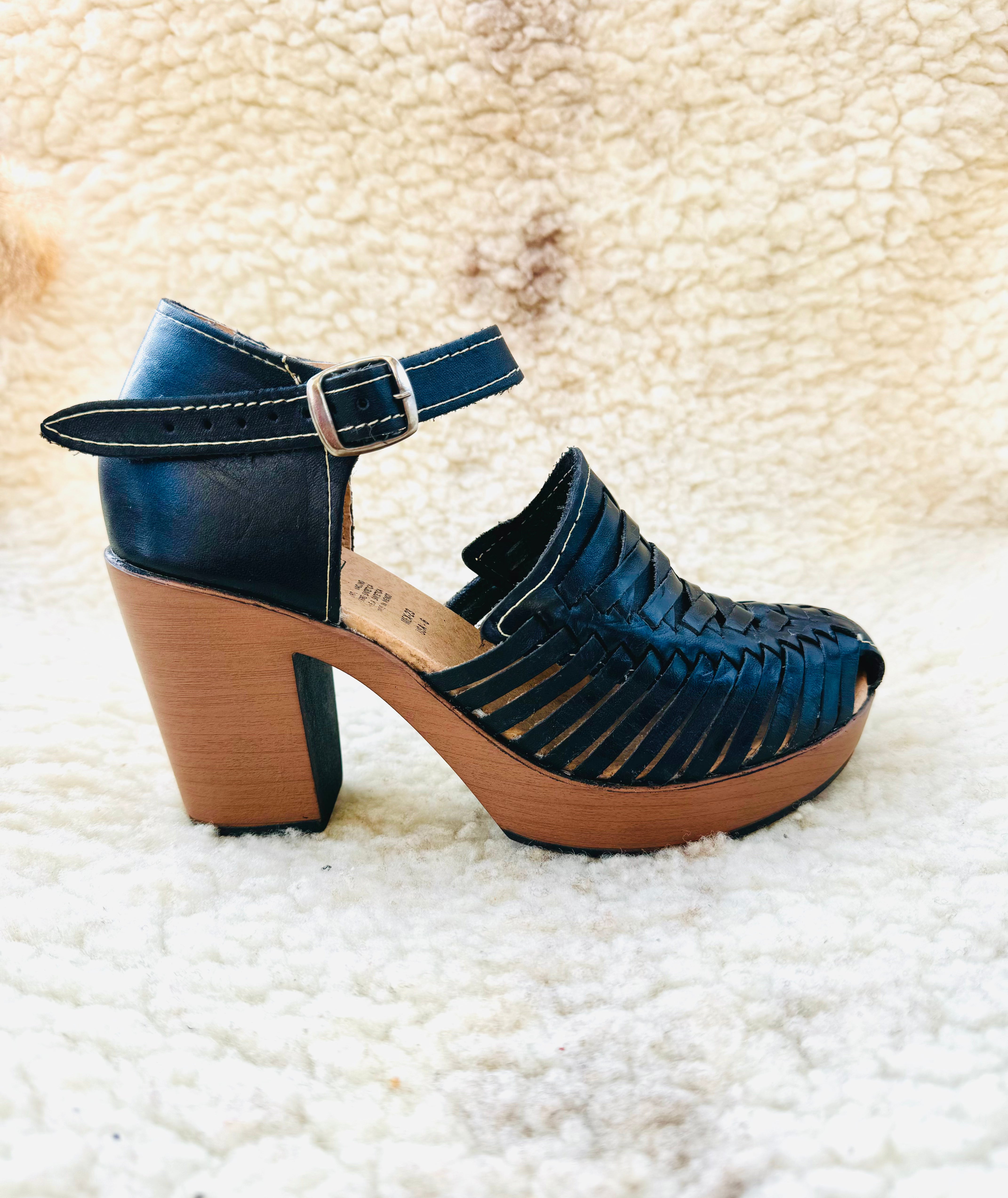 black leather high heel