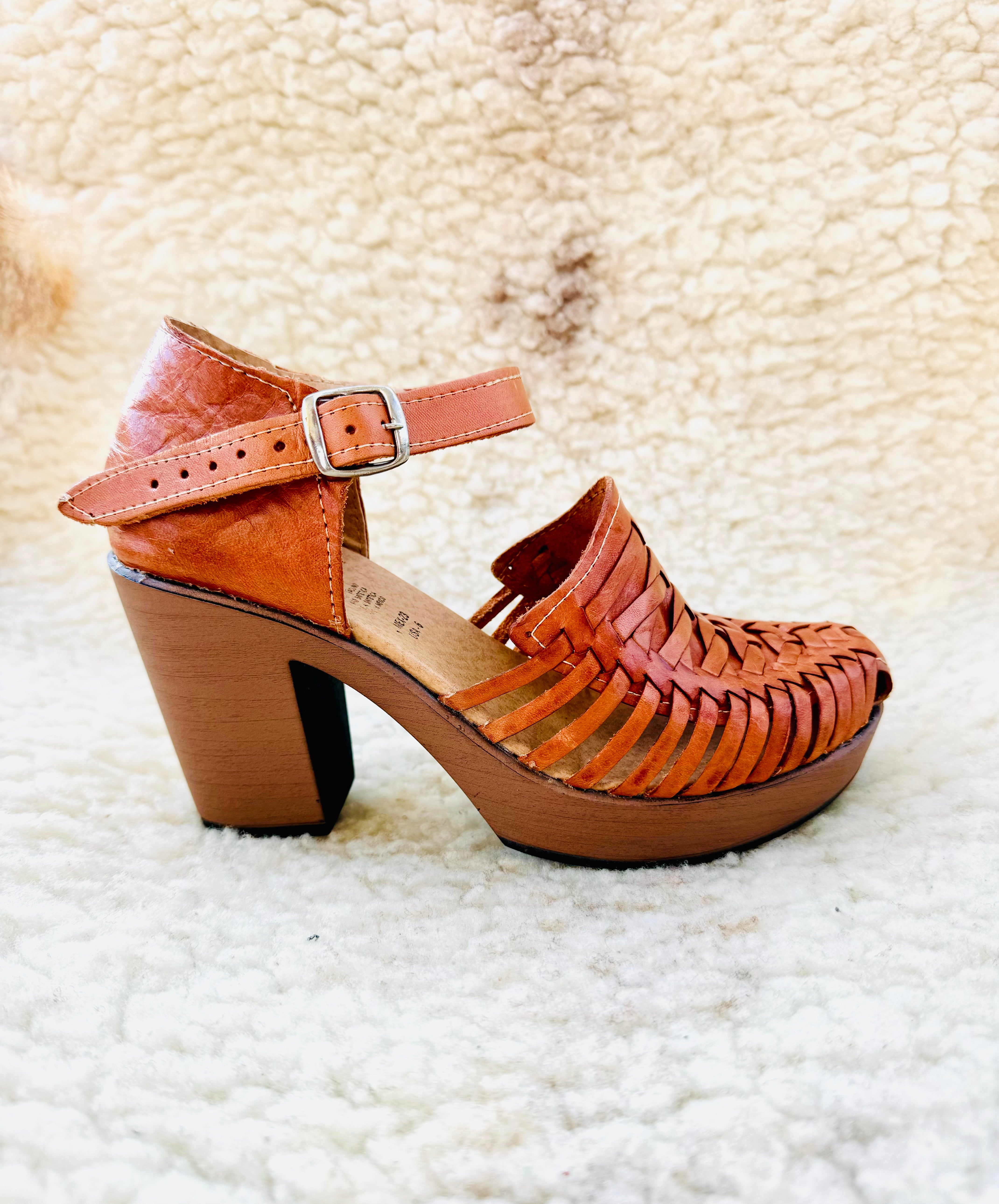 cognac leather high heels