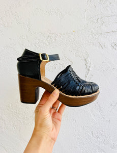 black high heel huaraches shorter heel