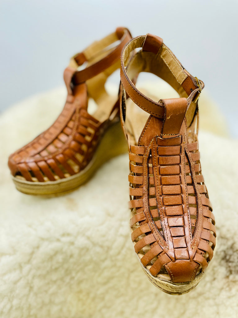 tan high wedges
