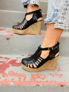black huarache wedges