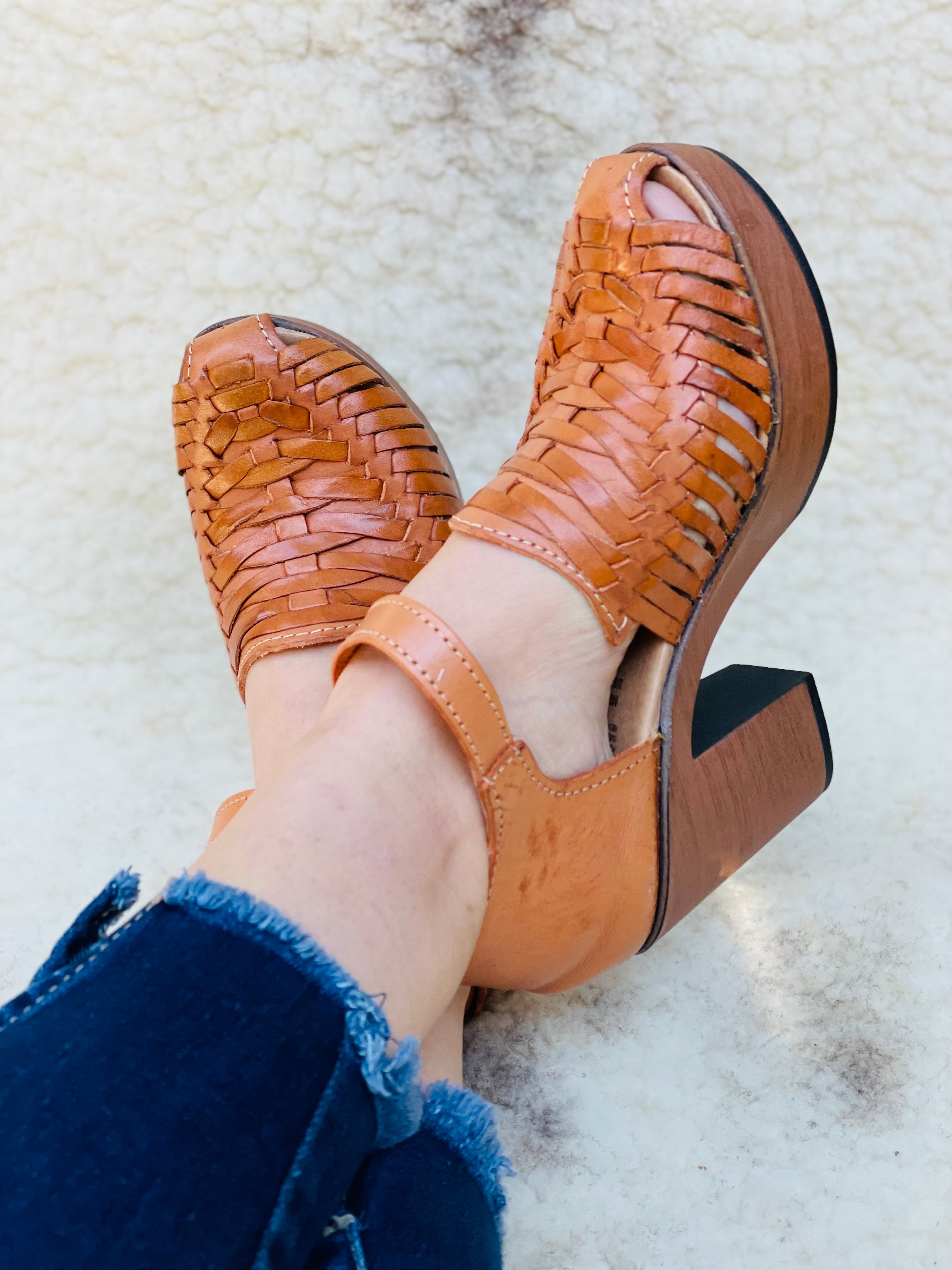 cognac leather high heels
